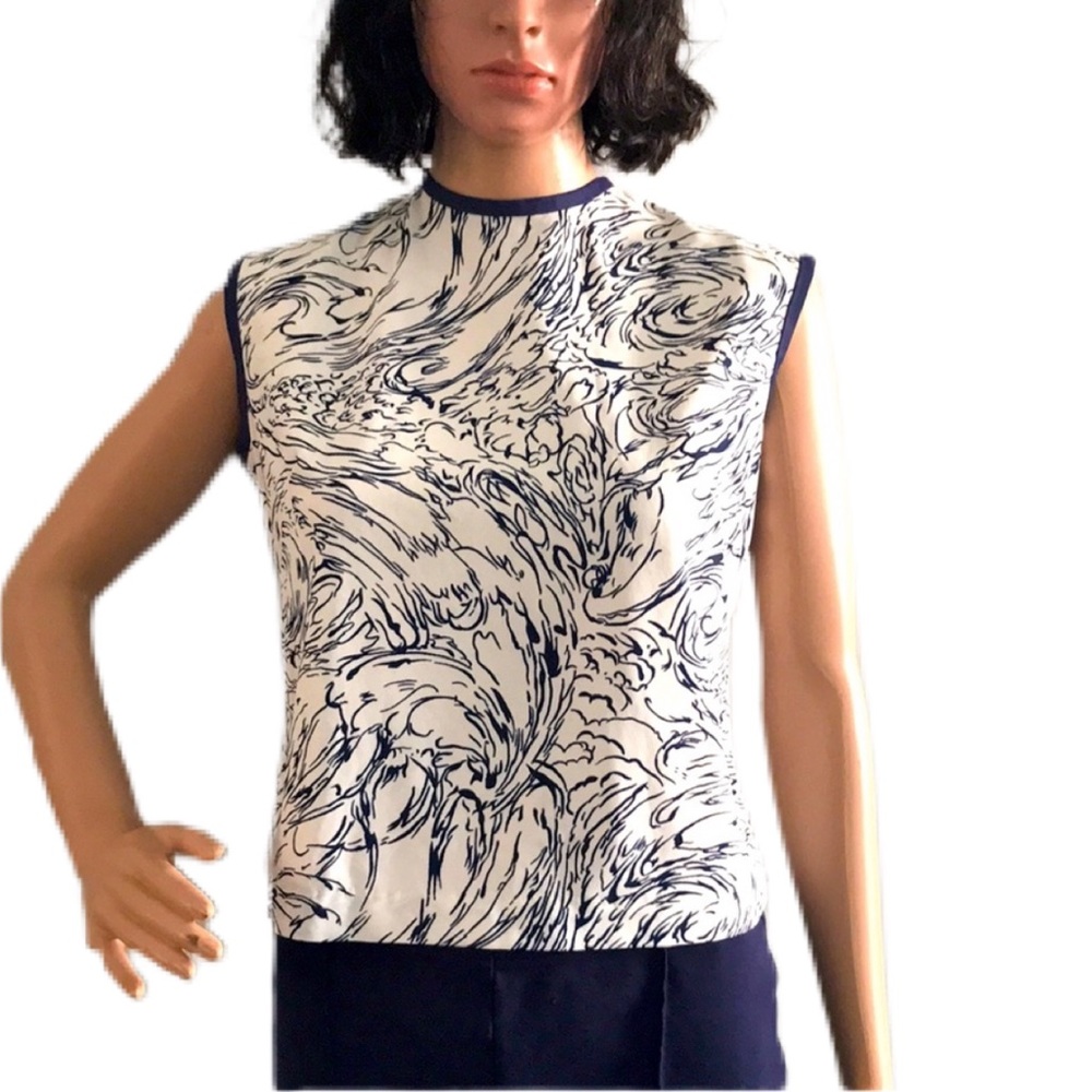 Vintage Sleeveless Blue and White Top